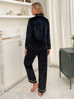 Patched Pocket Contrast Piping Velvet PJ Set