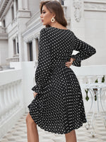 Polka Dot Print Flounce Sleeve Belted Dress