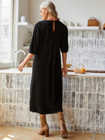 Solid Puff Sleeve Keyhole Back Suede Dress