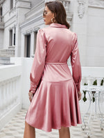 Surplice Neck Knot Side Satin Dress