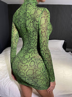 Snakeskin Print Mock Neck Bodycon Dress