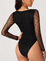 Dobby Mesh Overlay Scoop Neck Bodysuit