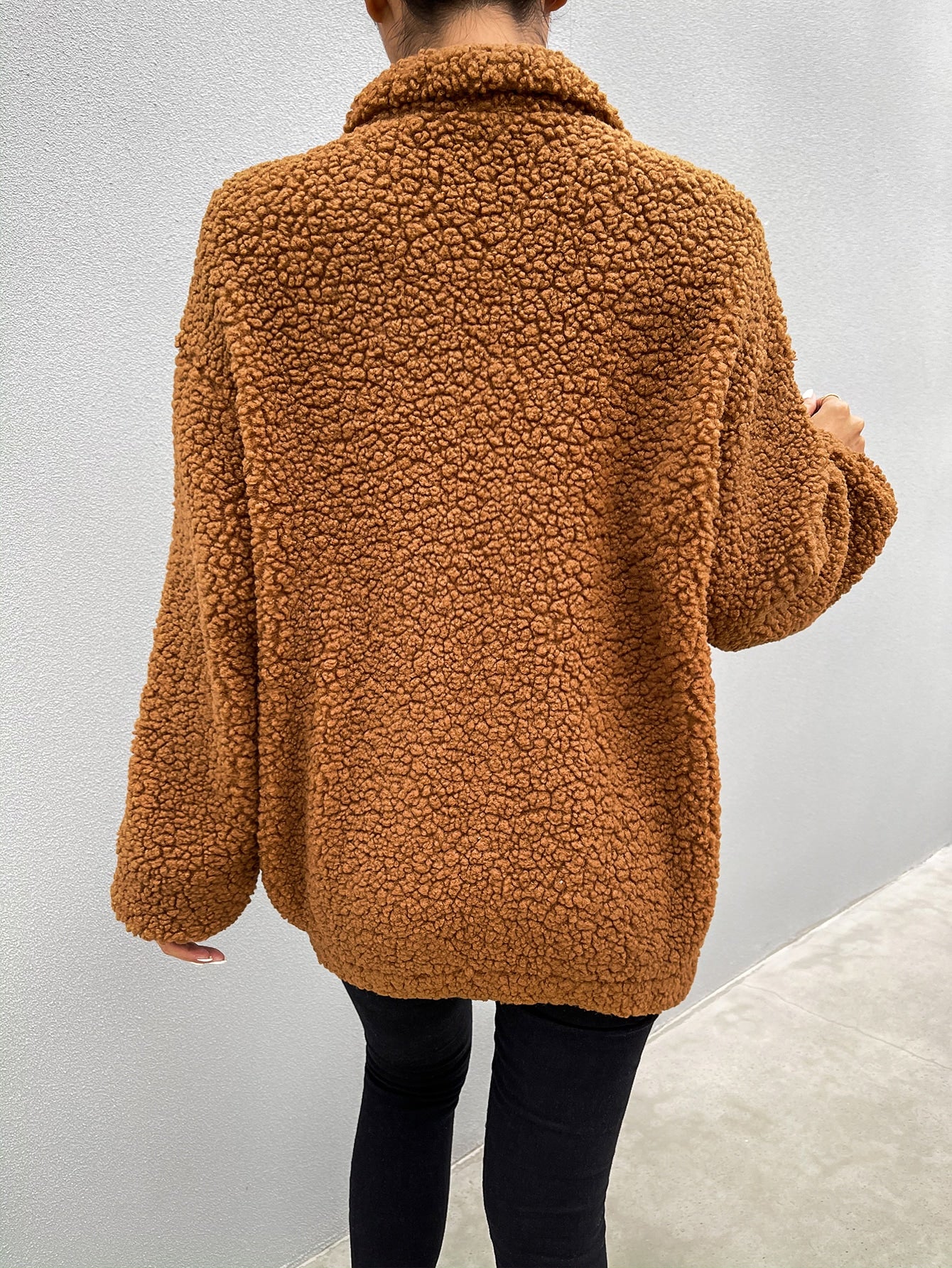 Drop Shoulder Zip Up Teddy Jacket