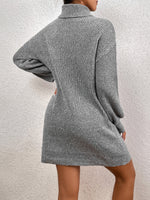 Turtleneck Drop Shoulder Sweater Dress Without Belt