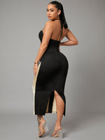 Colorblock Cut Out Backless Bodycon Dress