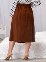 Plus Flap Pocket Single Breasted Corduroy Skirt