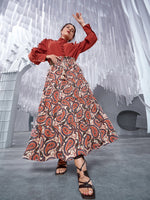 Plus Paisley Print Elastic Waist Skirt