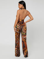 Zebra Stripe Crisscross Belted Backless Jumpsuit
