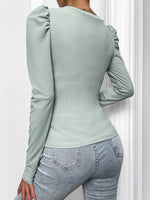 V Neck Puff Sleeve Tee