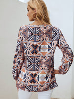 Geo Print Notched Neck Blouse