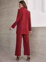 Single Button Blazer & Wide Leg Pants Without Belt