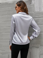 Solid Blouson Sleeve Satin Blouse