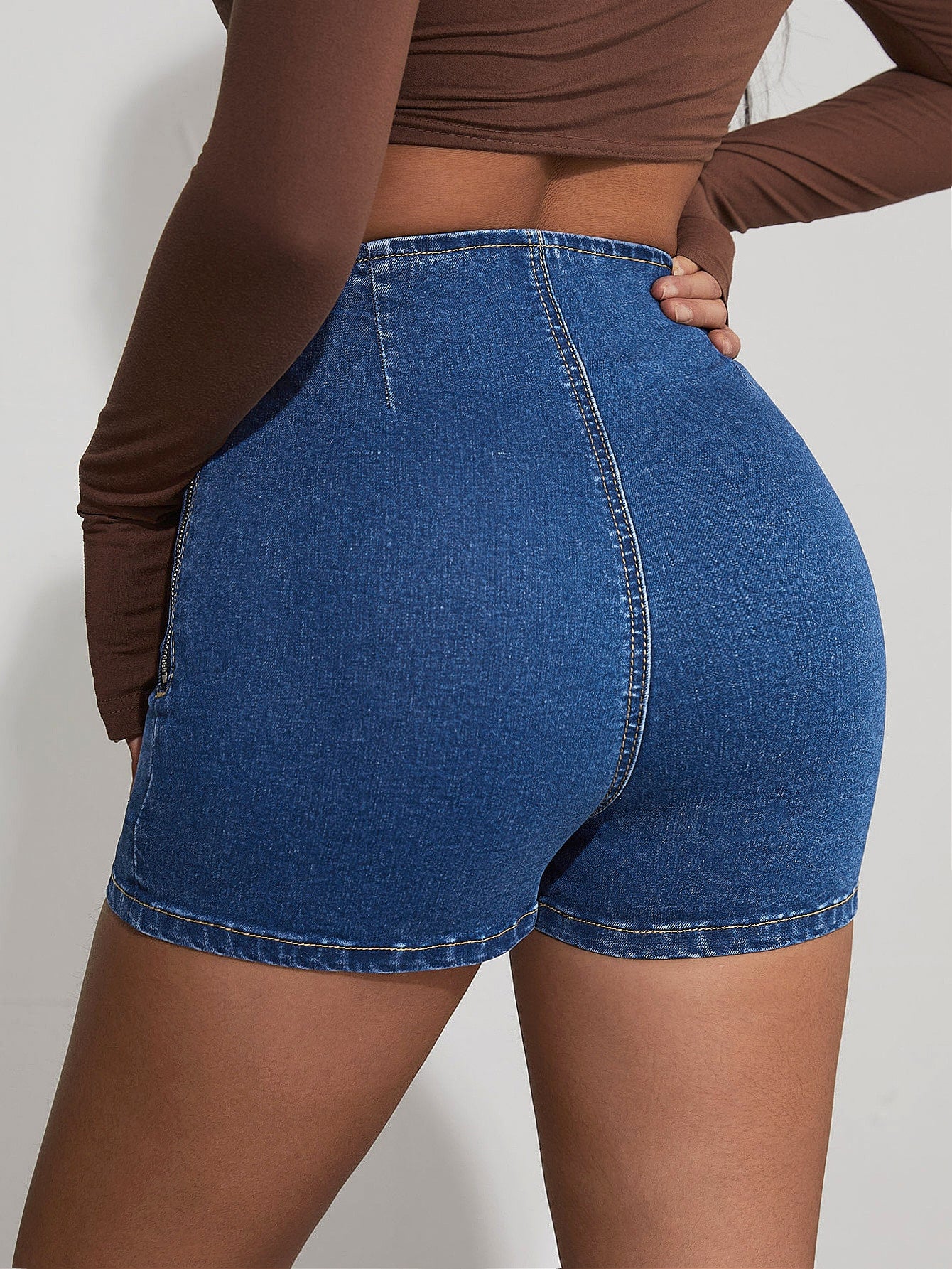 High Waist Solid Denim Shorts