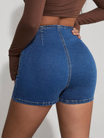 High Waist Solid Denim Shorts