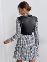 Contrast Gingham Ruffle Hem A-line Dress