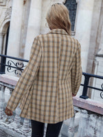 Plaid Lapel Neck Double Breasted Tweed Overcoat Without Belt