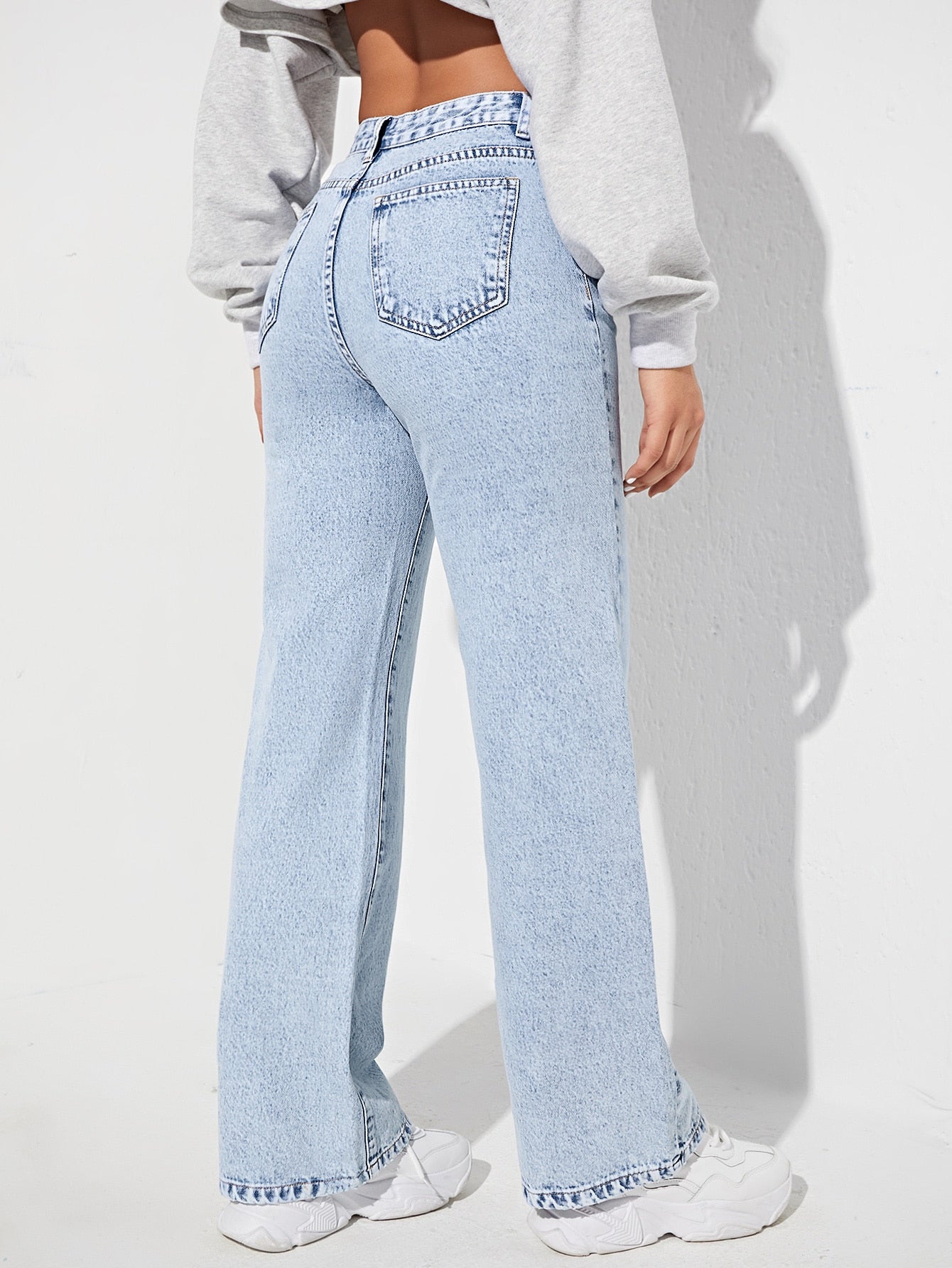 High Waist Slant Pocket Wide Leg Jeans