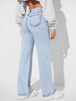 High Waist Slant Pocket Wide Leg Jeans