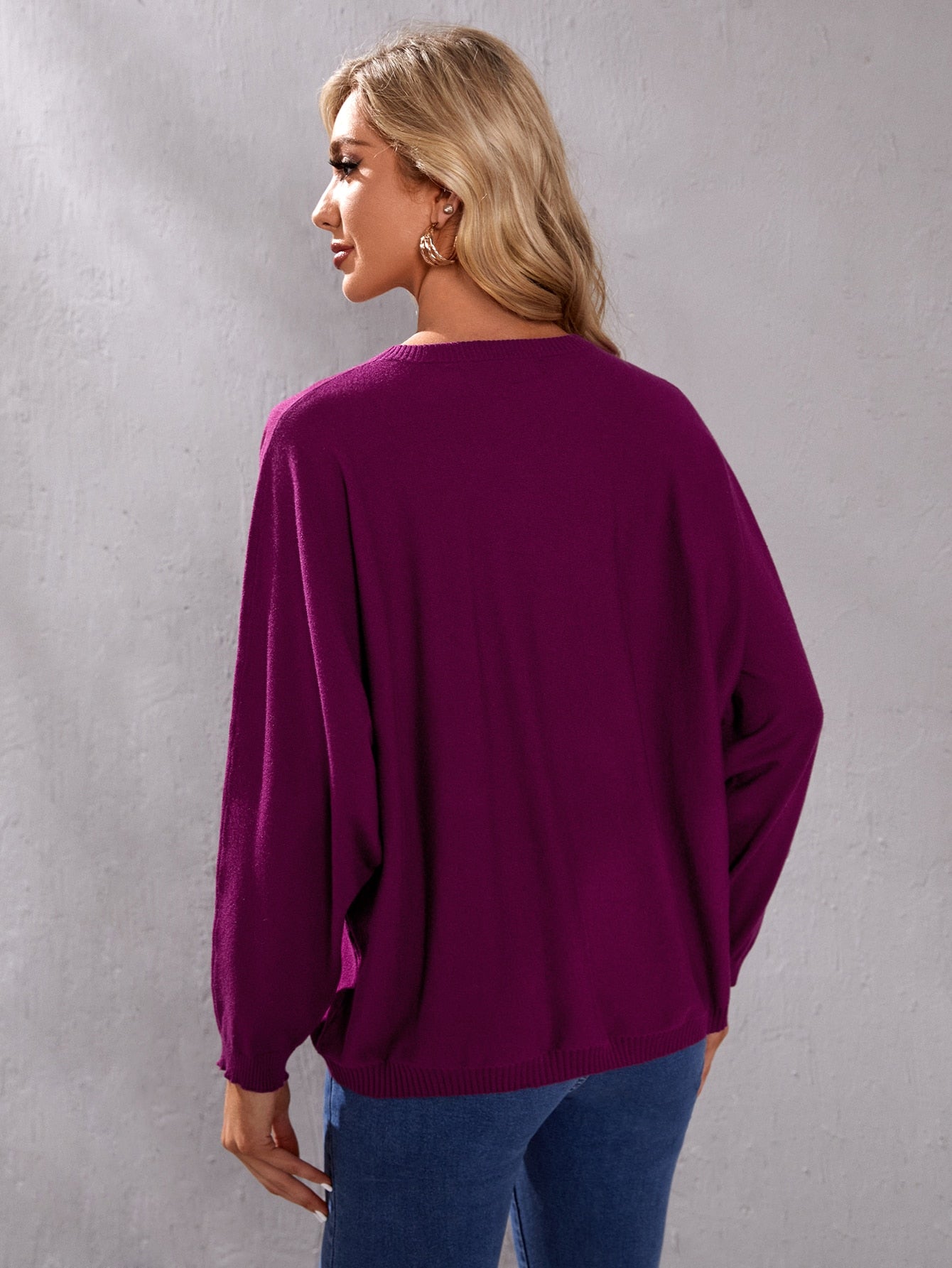 Solid Batwing Sleeve Sweater