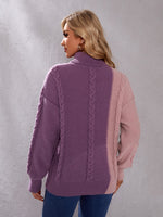 High Neck Colorblock Split Hem Sweater