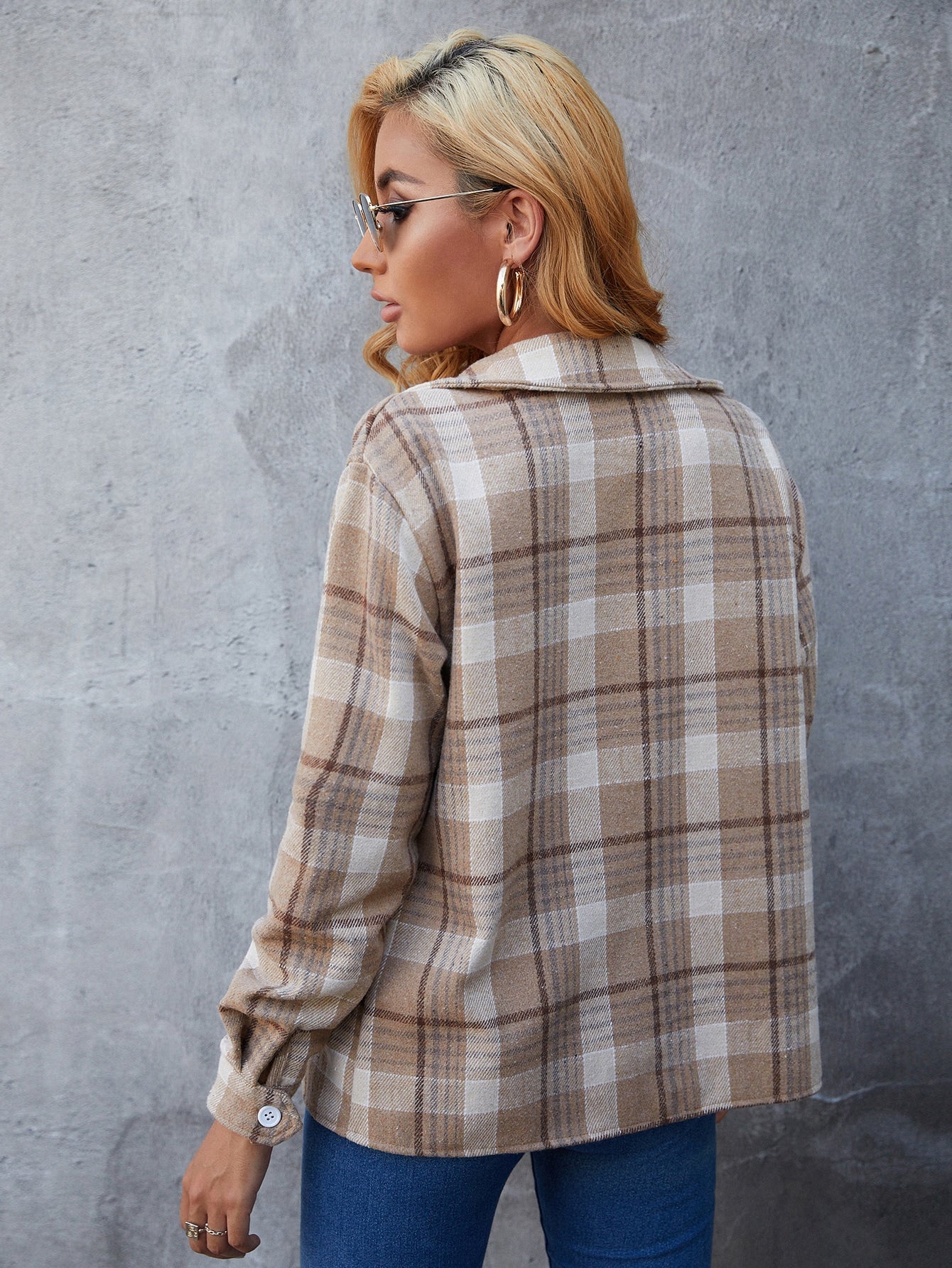 Plaid Print Flap Detail Overcoat