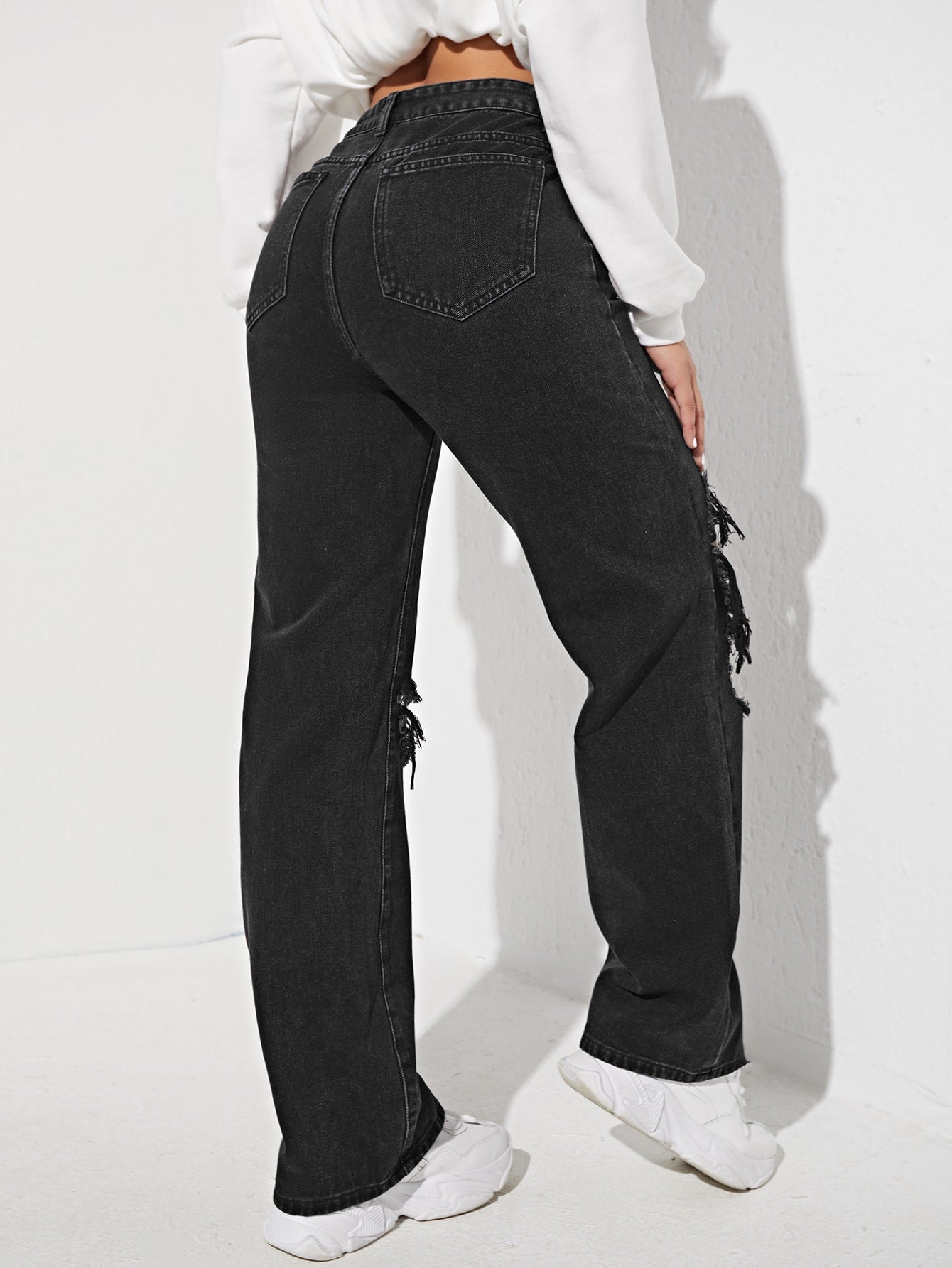 High Waist Ripped Cut Out Jeans
