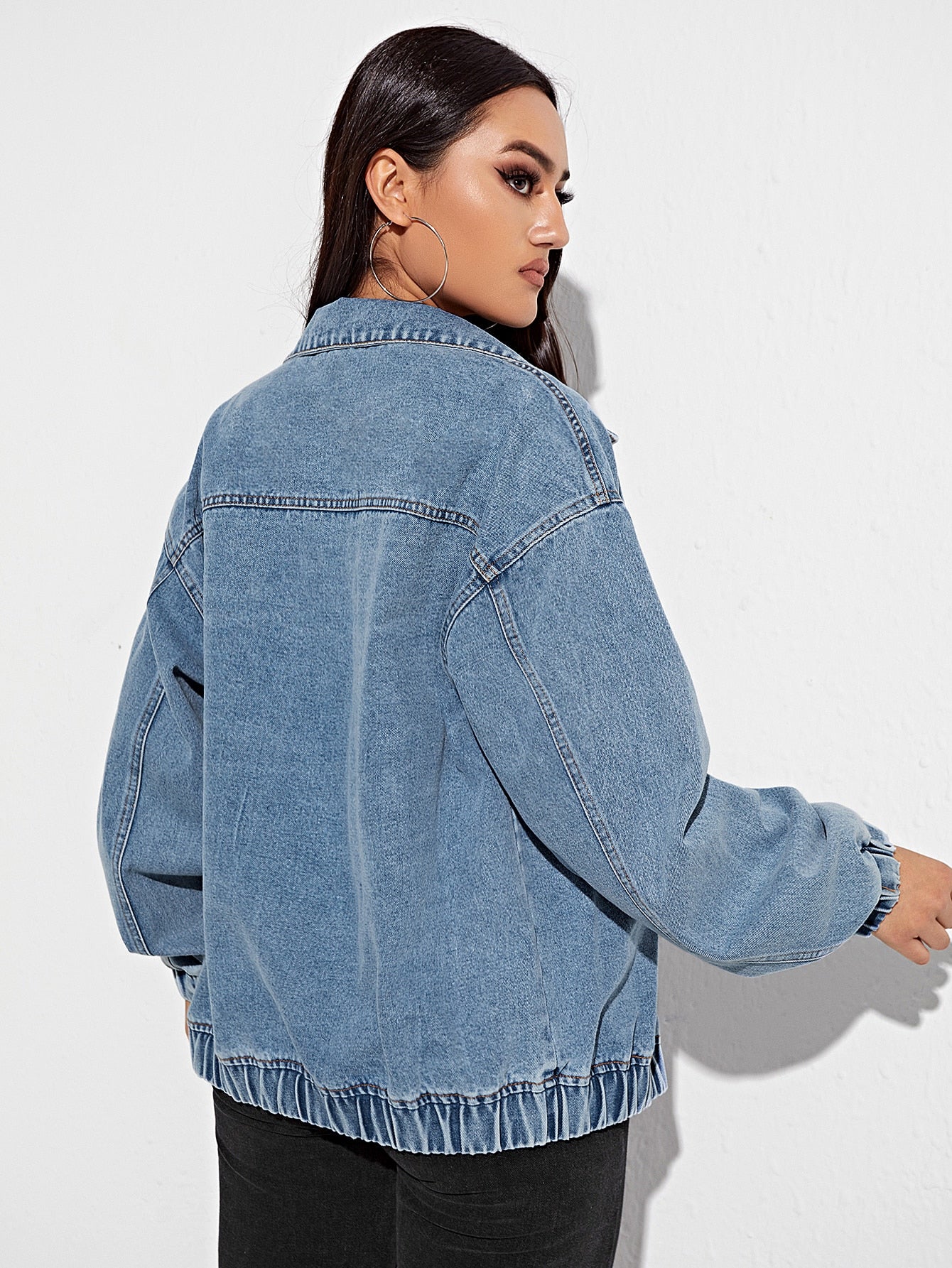 Lantern Sleeve Flap Pocket Denim Jacket