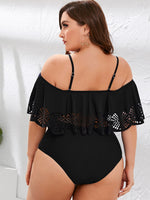 Plus Ruffle Trim Off The Shoulder One Piece Swimsuit