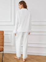 Solid Fuzzy Cuff Lapel Neck PJ Set