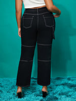Plus High Waist Top-stitching Jeans