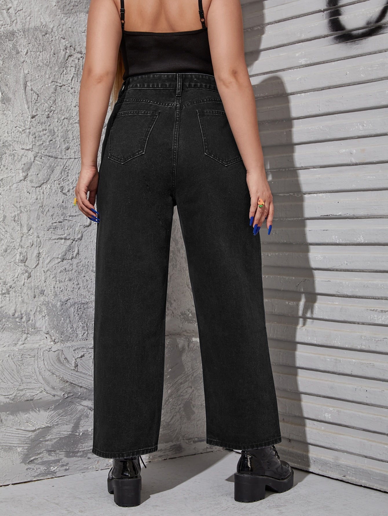 Plus High Waist Plicated Detail Wide Leg Jeans