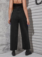 Plus High Waist Plicated Detail Wide Leg Jeans