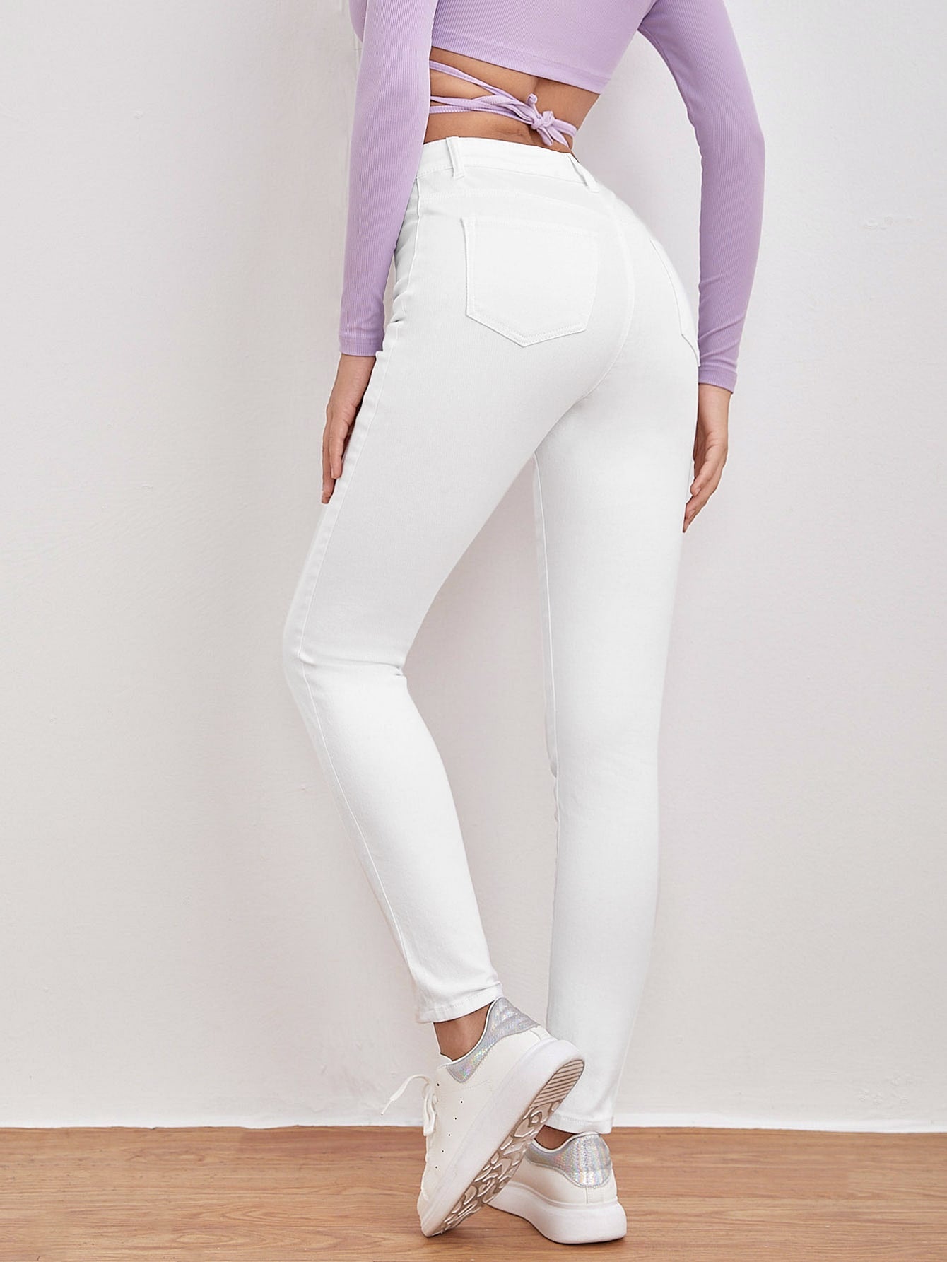 High Waist Seam Detail Skinny Jeans
