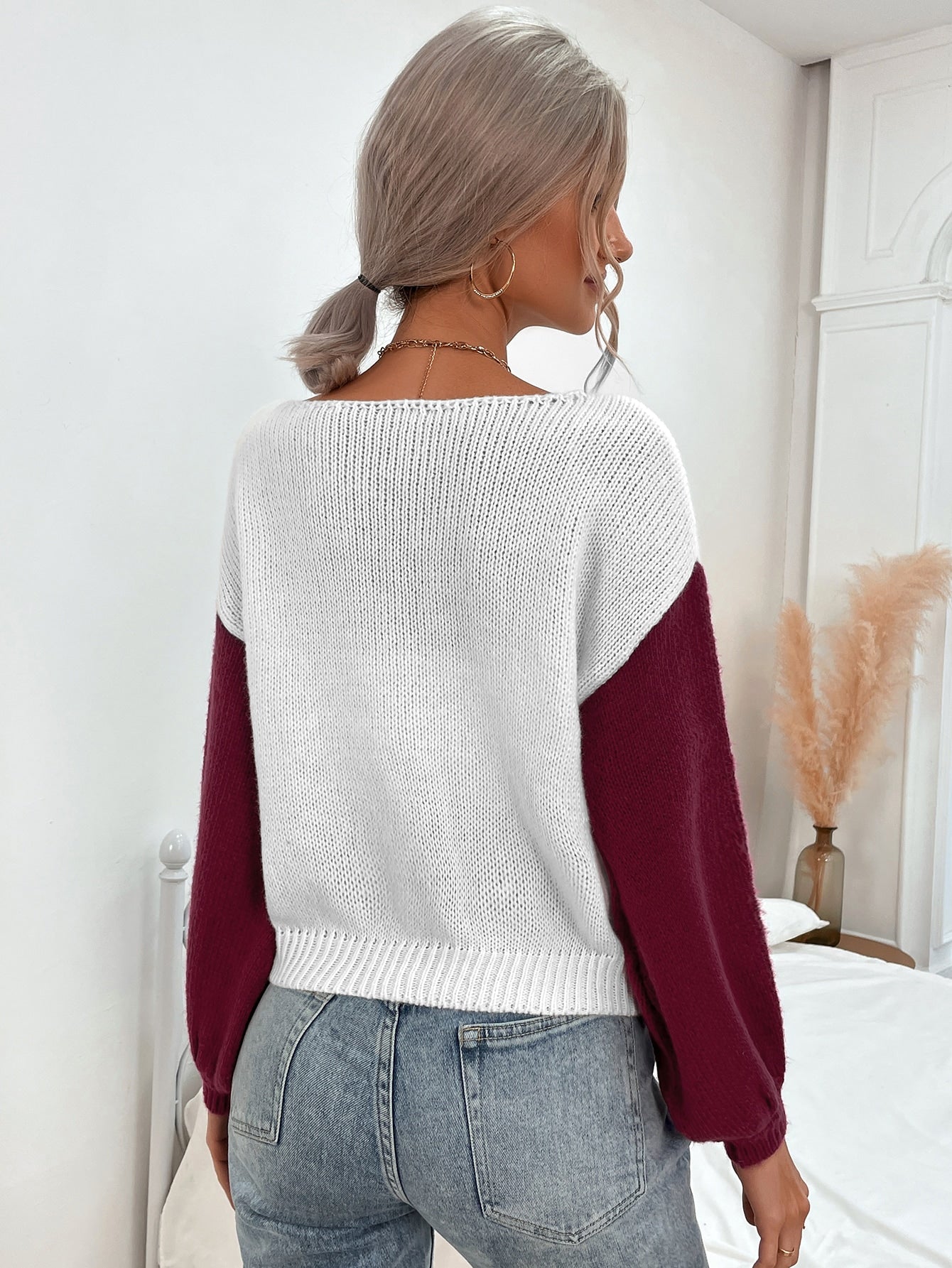 Drop Shoulder Two Tone Sweater