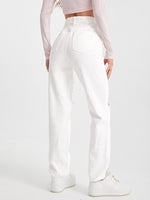 High Waist Ripped Cut Out Straight Leg Jeans