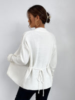Pearl Beaded Drop Shoulder Belted Cardigan