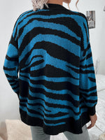 Zebra Striped Pattern Drop Shoulder Cardigan