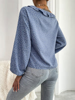 Polka Dot Lantern Sleeve Ruffle Trim Blouse