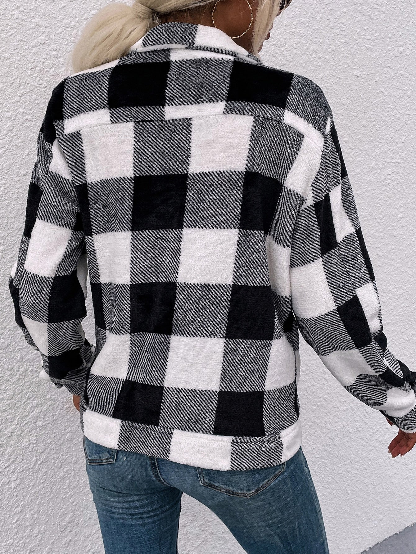 Buffalo Plaid Pattern Slant Pockets Flannel Jacket