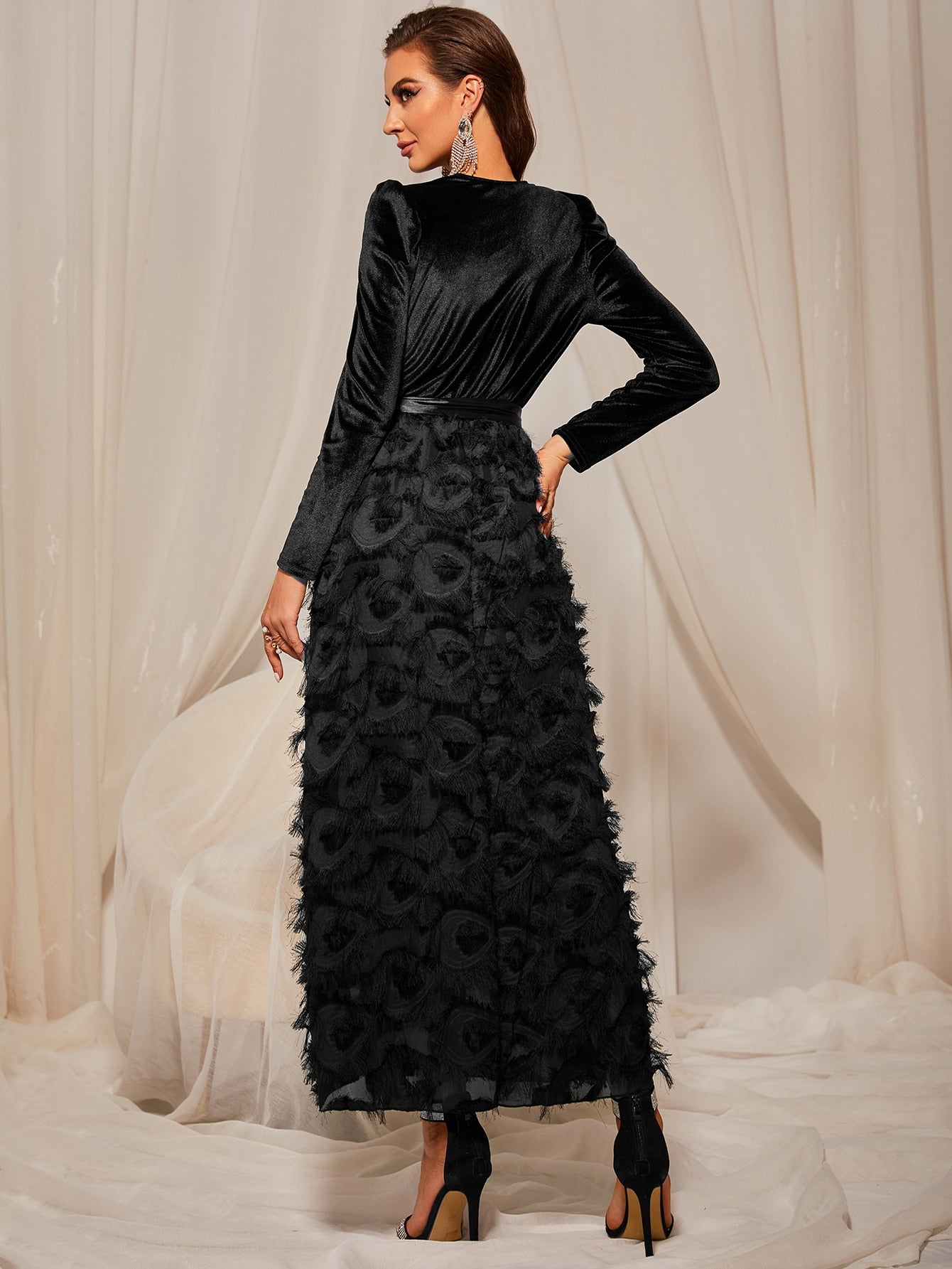 Velvet Belted Fuzzy A-line Dress
