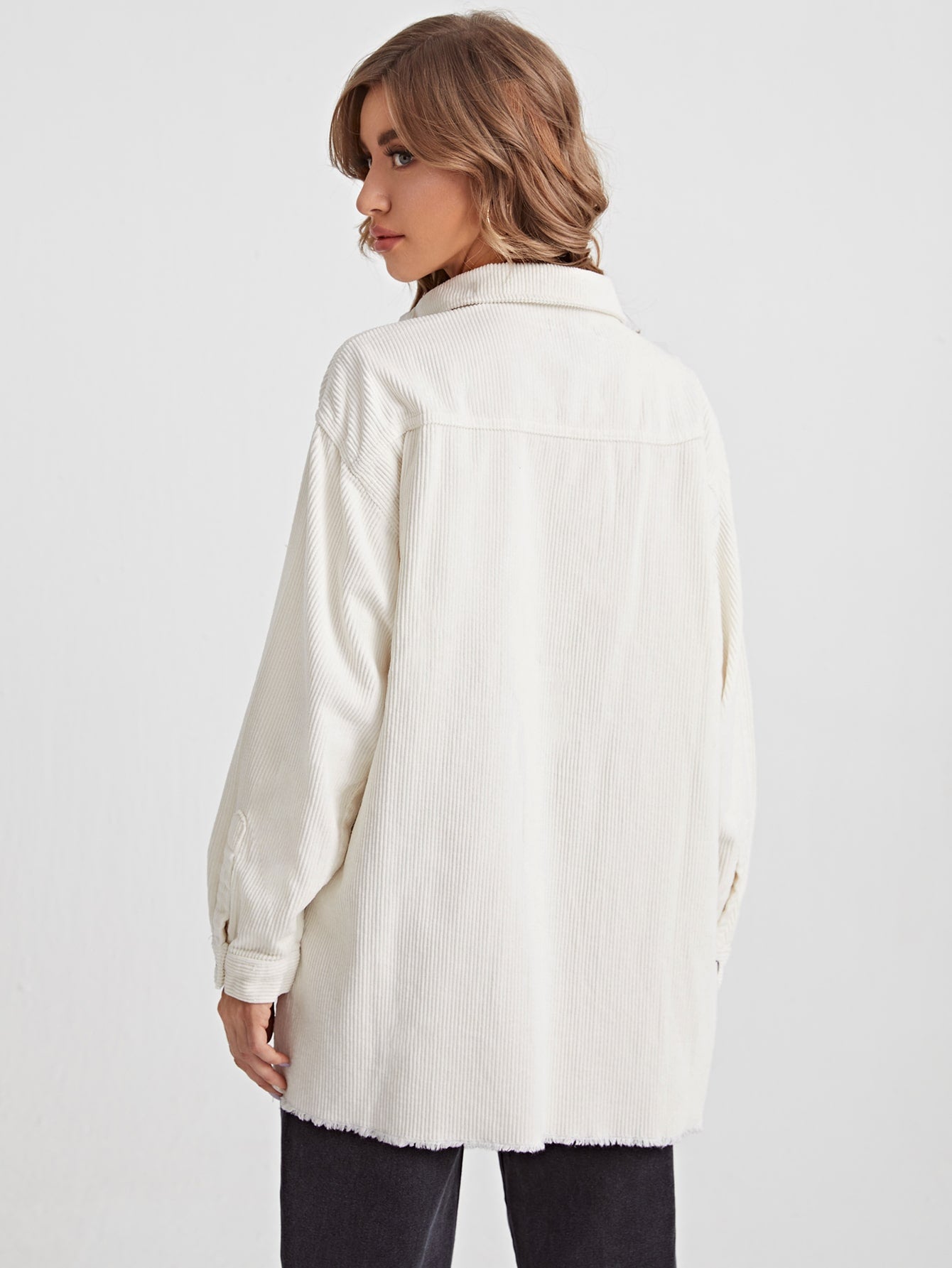 Drop Shoulder Raw Cut Corduroy Coat