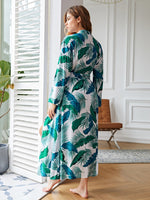 1pc Tropical Print Belted Robe