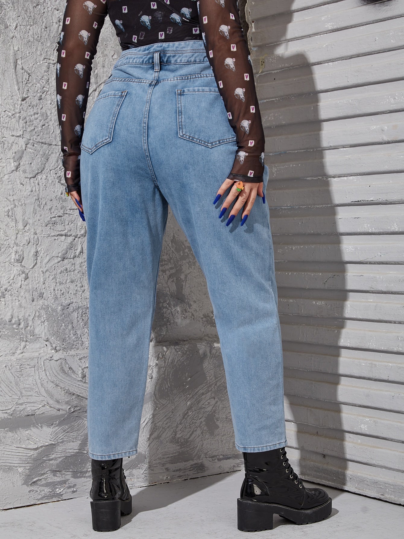 Plus High Waist Cut Out Mom Fit Jeans