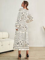 Letter Scarf Print Knot Side Lantern Sleeve Dress