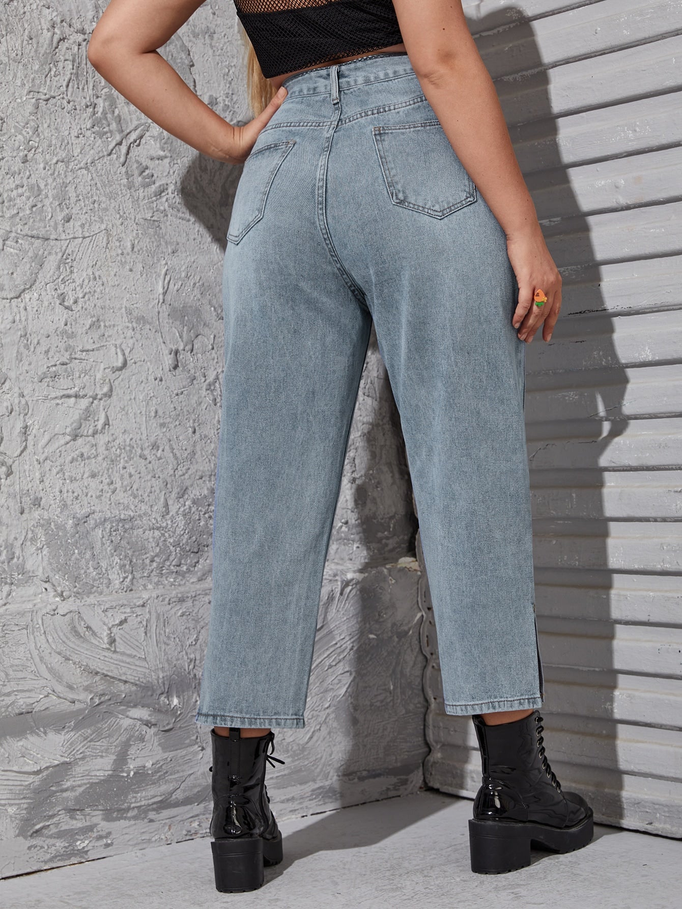 Plus High Waist Split Hem Jeans