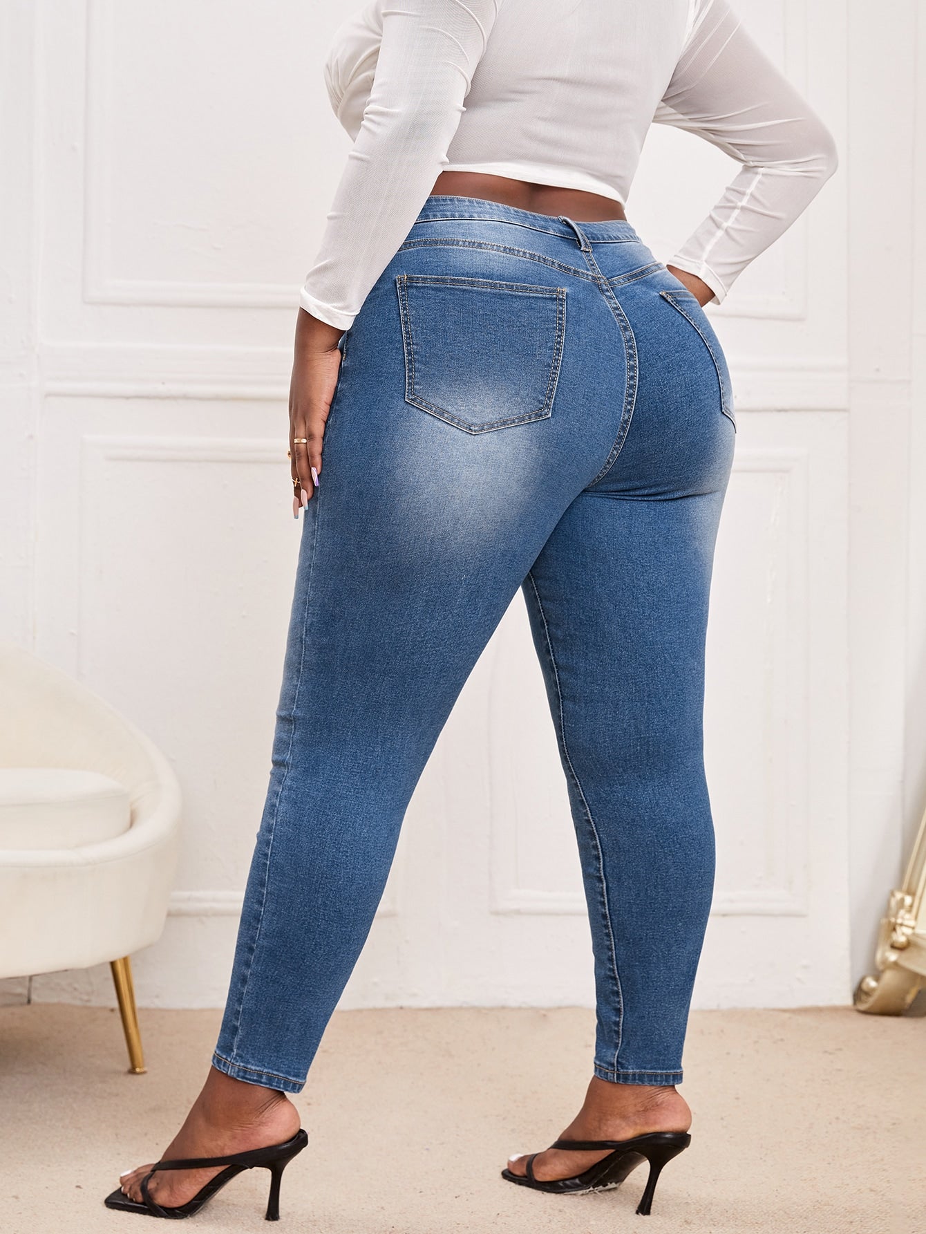 Plus High Waist Lip And Letter Graphic Skinny Jeans