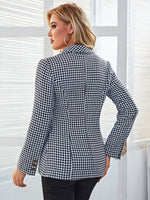 Houndstooth Shawl Collar Double Breasted Blazer