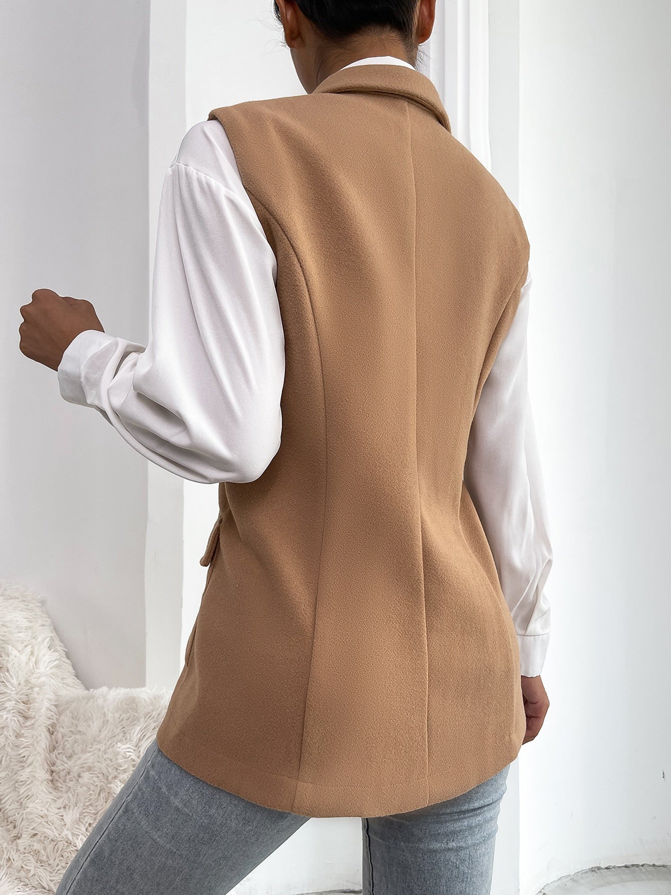 Double Breasted Flap Pocket Vest Blazer Without Blouse