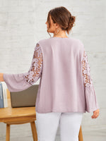Plus Guipure Lace Panel Fake Button Blouse