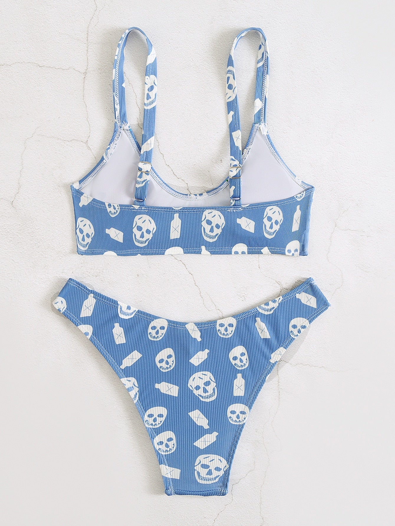 Skull Print Rib Bikini Swimsuit